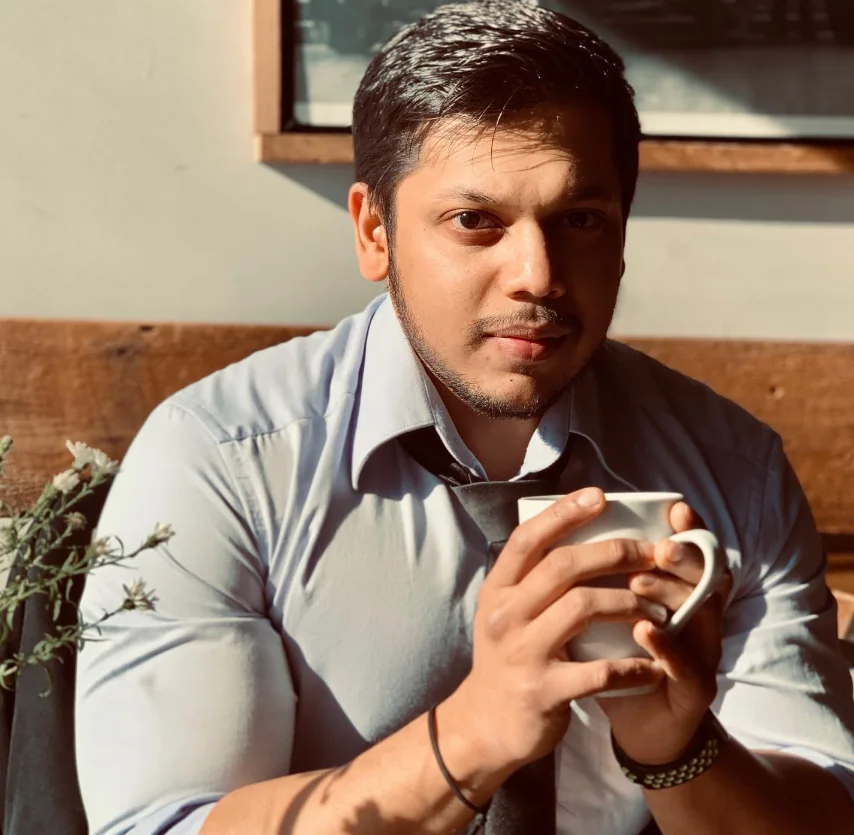 Enjoying a cup of coffee